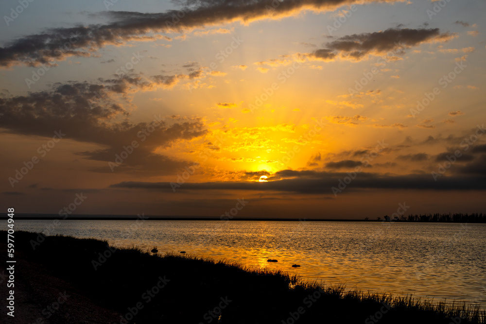 A spectacular morning view over a lake at Amboseli National Park, Kenya.