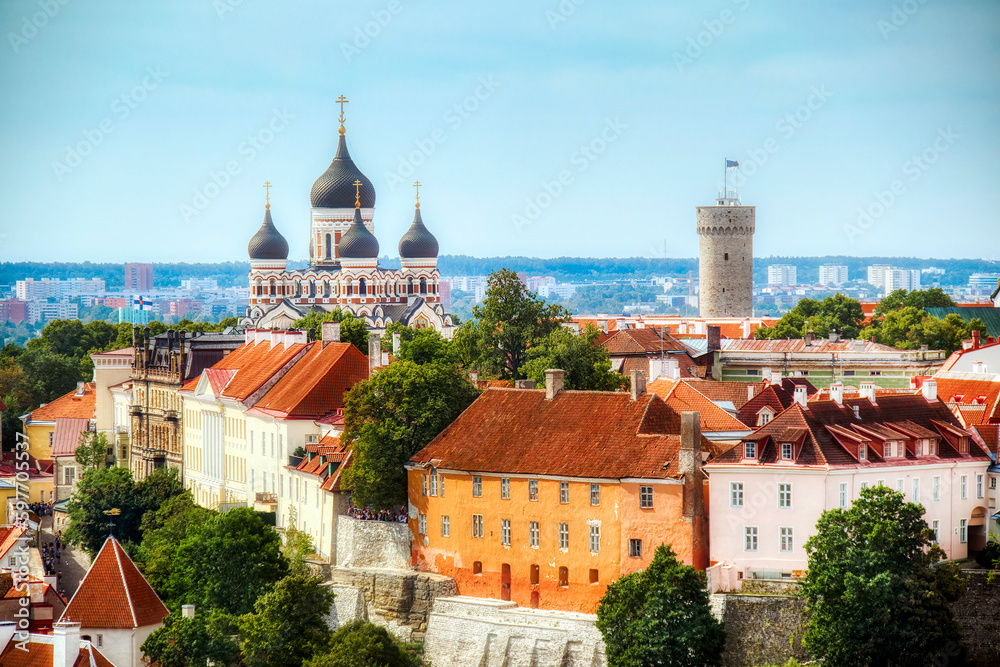 View of Toompea, with the Alexander Nevsky Cathedral and Tower of the Toompea Castle, in the Famous Old City of Tallinn, Estonia, as Seen from the Tower of St Olaf’s Church