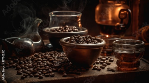 Aroma of freshly brewed coffee beans. AI generated