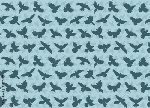 The seamless blue background with flying birds.