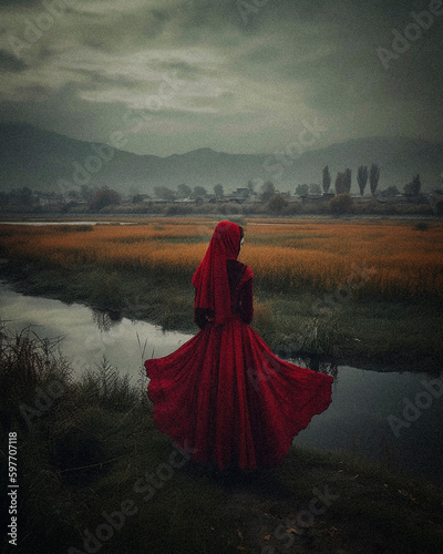 Red Bride in Lake