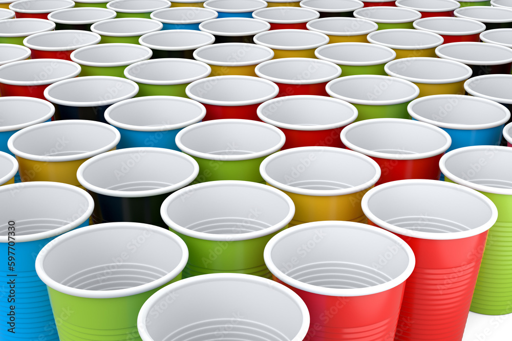 Set of pastic disposable party cup for juice, fresh, beer on white background. Set of pastic disposable party cup for juice, fresh, beer on white background.