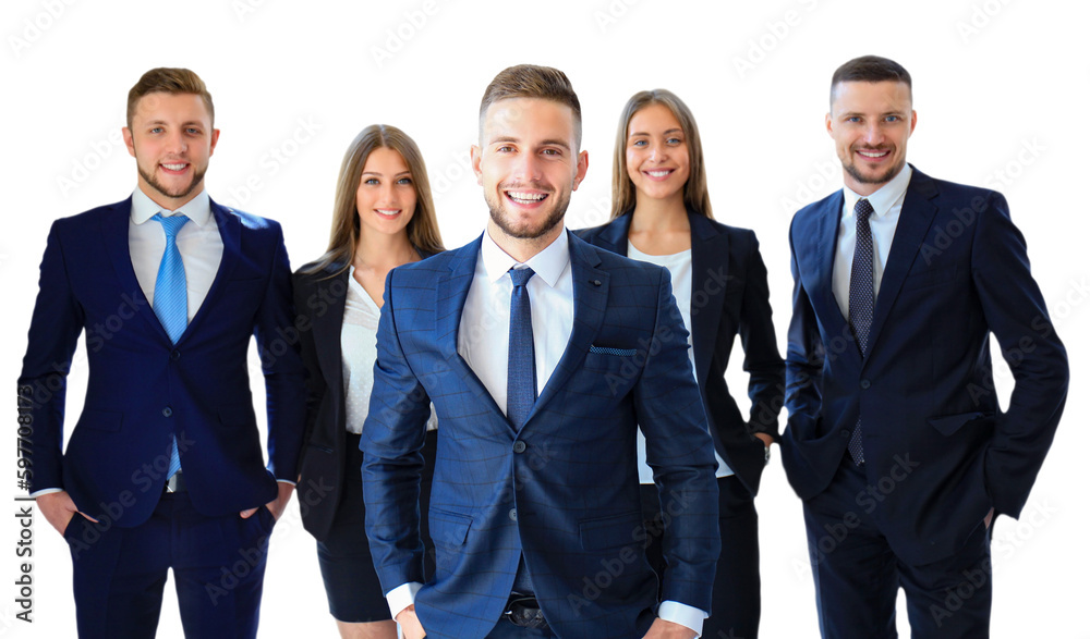 Happy smart business man with team mates discussing on a transparent background Happy smart business man with team mates discussing on a transparent background