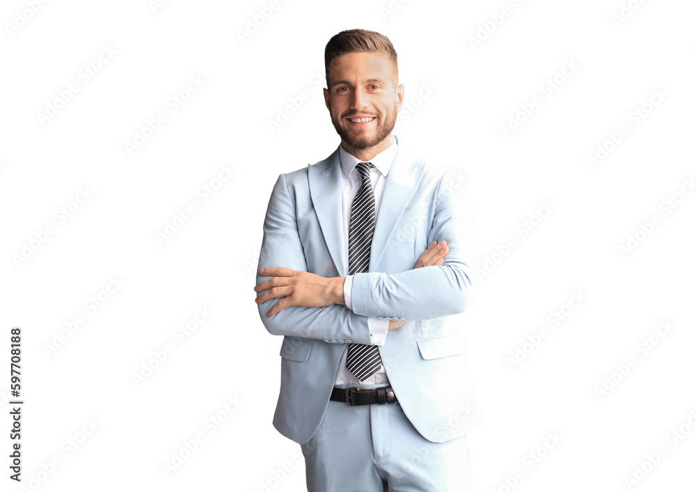 Portrait of happy businessman with arms crossed standing on a transparent background Portrait of happy businessman with arms crossed standing on a transparent background