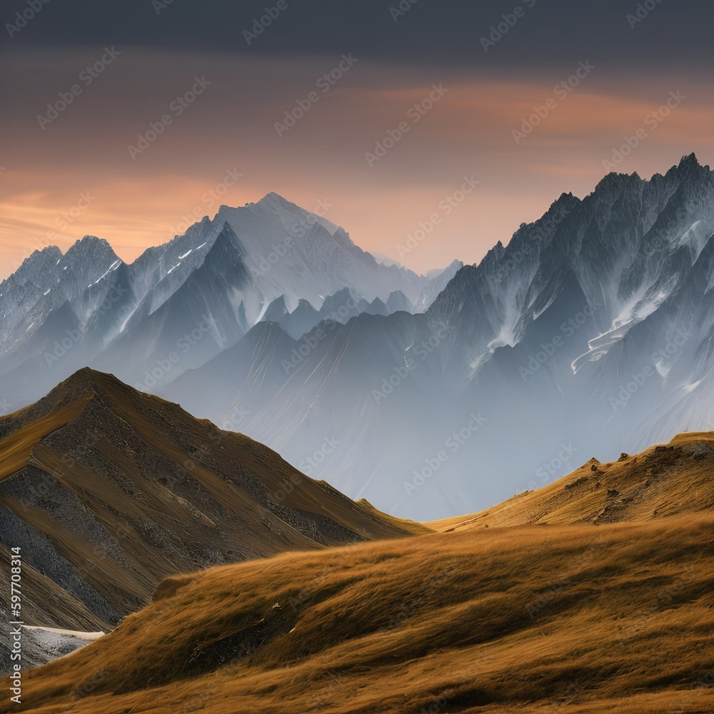 Obraz premium A rough and rugged interpretation of a mountain range, with textured and jagged shapes resembling a mountainous landscape5, Generative AI