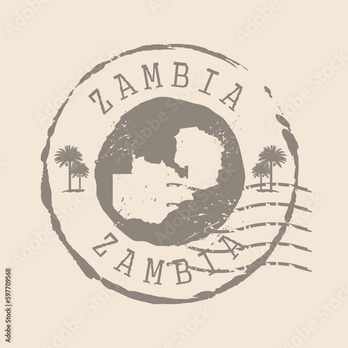 Stamp Postal of Zambia. Map Silhouette rubber Seal.  Design Retro Travel. Seal  Map of Zambia grunge  for your design.  EPS10