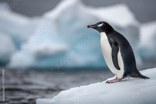 Adelie Penguins on an iceberg in Antarctica generated by AI.