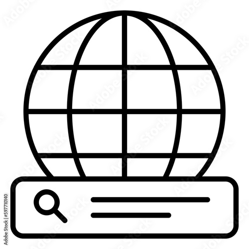 website search engine icon with globe and search bar
