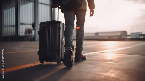Slika na platnu hand holding suitcase, walking in the airport generated by AI.