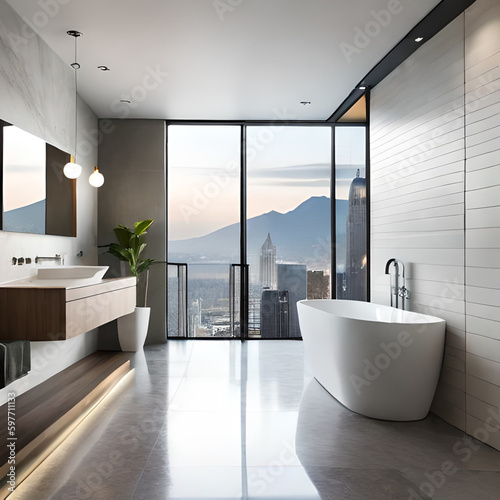 modern bathroom interior with bathtub generated Ai 