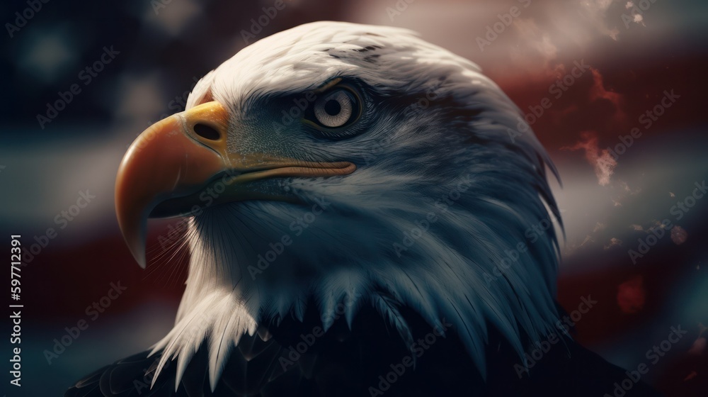 Bald eagle on the background of the American flag . generative AI Bald eagle on the background of the American flag . generative AI