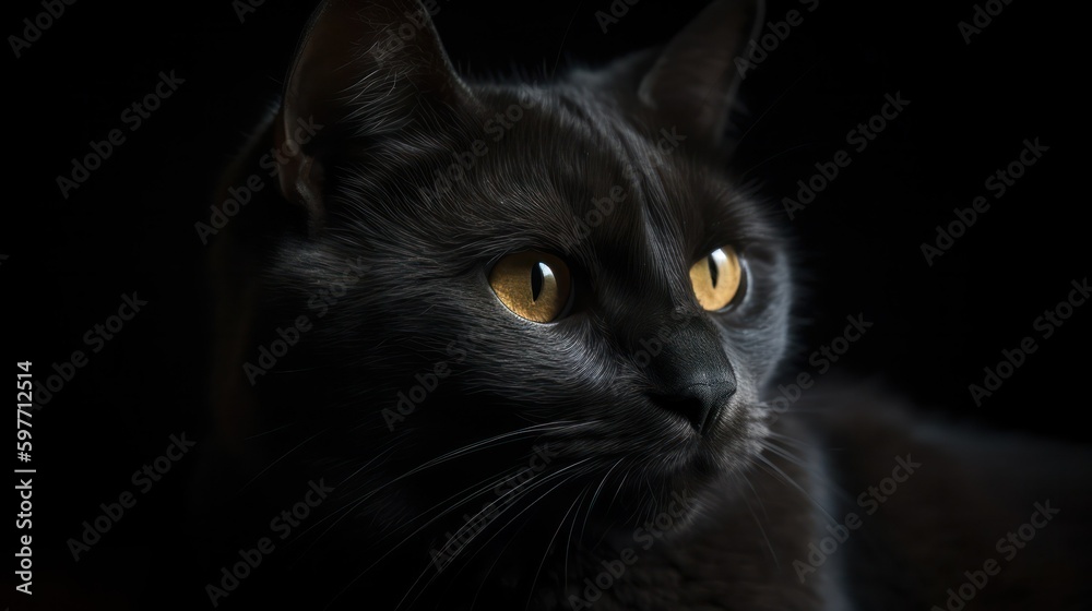 Black cat on a black background . generative AI