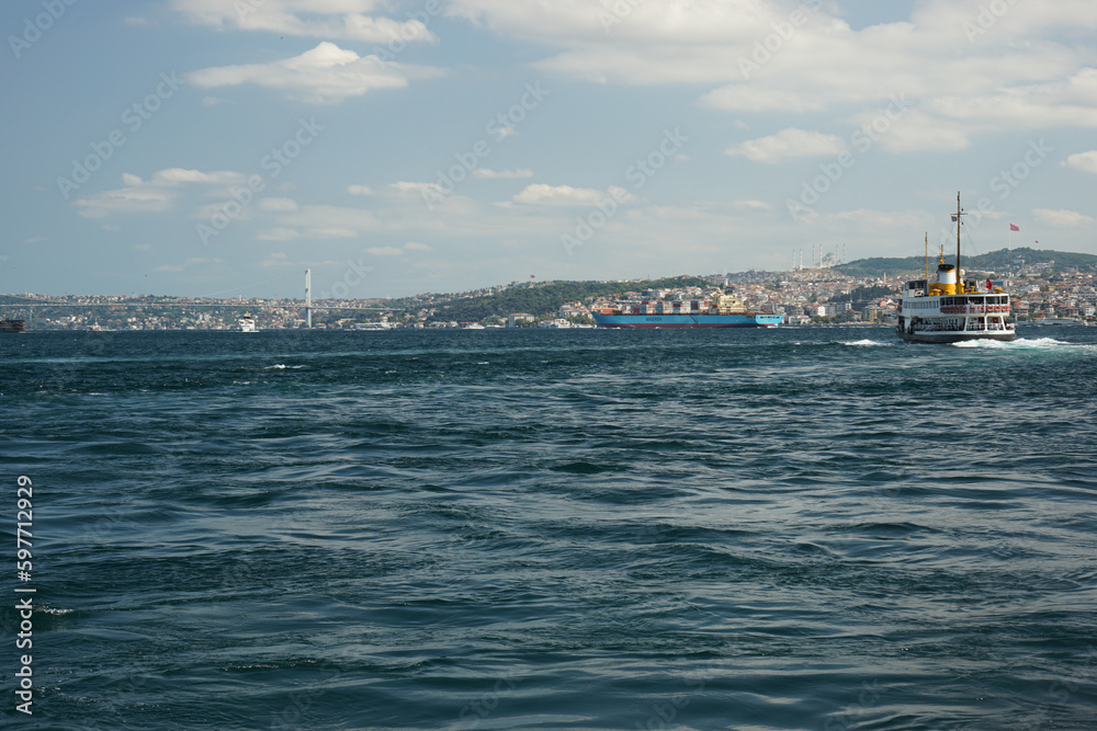 View from a boat to Istanbul bosporus on a sunny day
