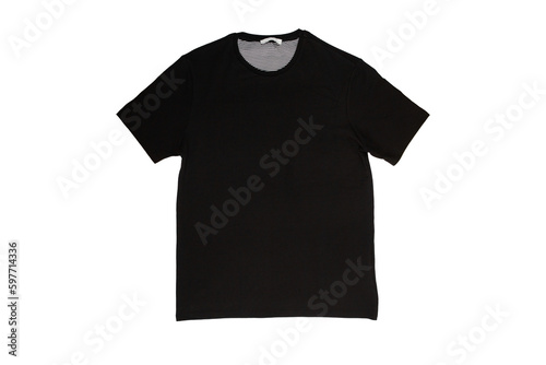 t-shirt design, men's black blank T-shirt template, front side, clothing mockup for print, isolated, basic summer clothes