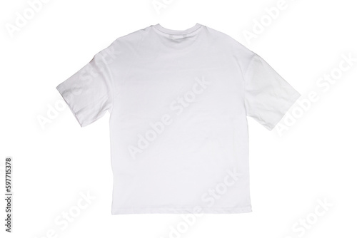 t-shirt design, men's white blank T-shirt template, back side, clothing mockup for print, isolated, basic summer clothes