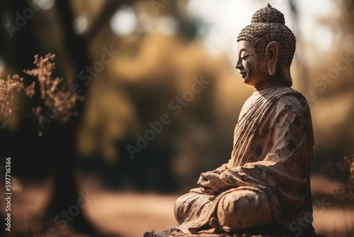 Buddha image in peaceful meditation pose with copy space concept for buddhism holidays and religion generative AI