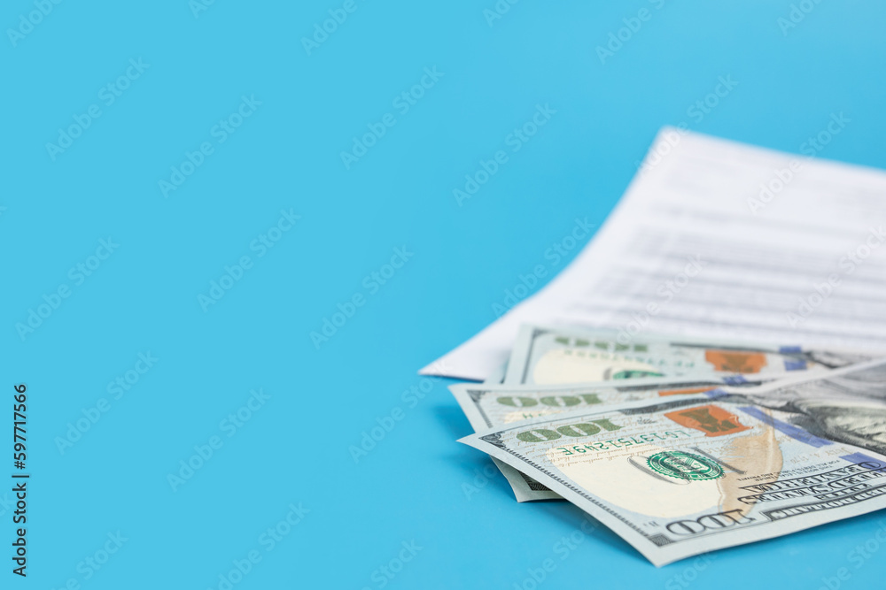 Naklejka premium tax documents and money, tax reporting and tax return, business and property tax payment time