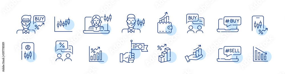 Stock market trading strategies. Financial investment growth. Trader, IPO, app. Pixel perfect, editable stroke icons Stock market trading strategies. Financial investment growth. Trader, IPO, app. Pixel perfect, editable stroke icons