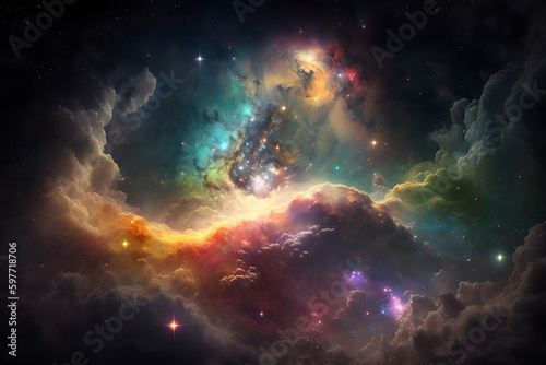 Galaxy with colorful nebula shiny stars and heavy clouds background © MochSjamsul