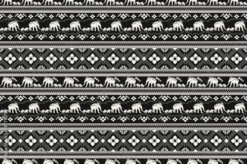 Ethnic Thai white elephants family pattern. Seamless pattern vector Design for fabric, carpet, embroidery, tile, background and wallpaper