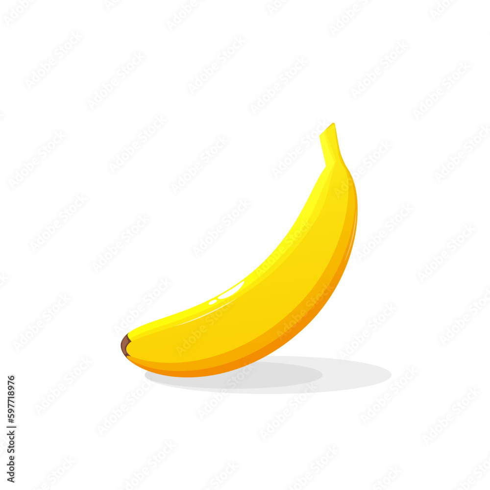 Banana. Vector flat illustration of yellow banana isolated on white background