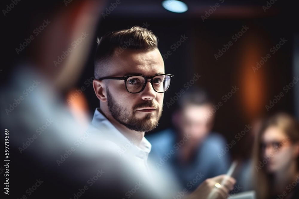 A staff member conducting a training session, business, situation in the office, bokeh Generative AI A staff member conducting a training session, business, situation in the office, bokeh Generative AI