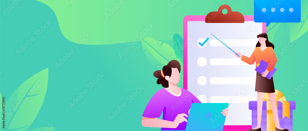 Fototapeta premium Invite friends to conduct questionnaire survey flat vector concept operation hand drawn illustration 