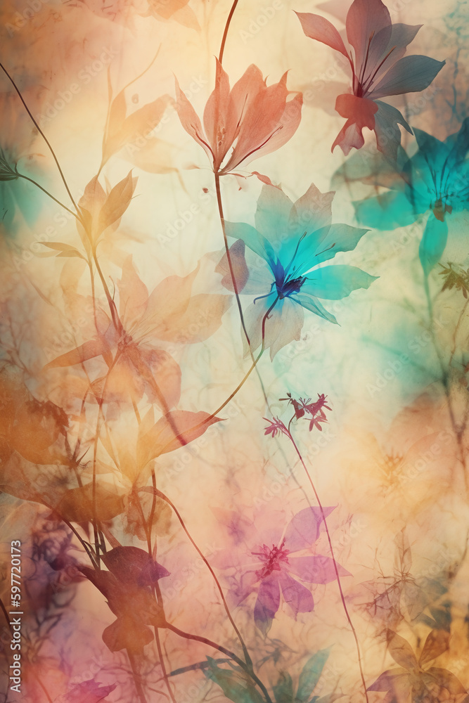 Floral dreamlike ethereal background image. AI generative