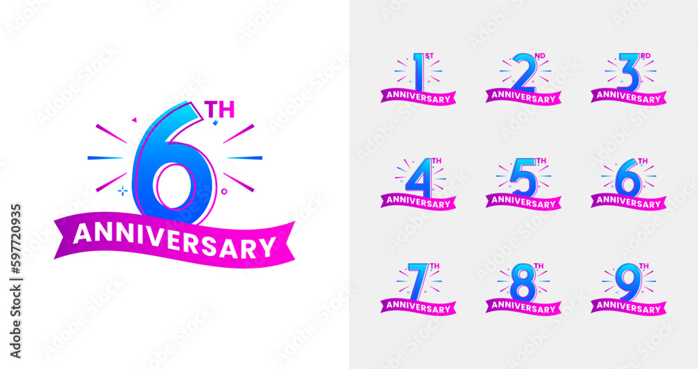 Trendy anniversary logo collections. Birthday number for celebration moment with fireworks and gradient color Trendy anniversary logo collections. Birthday number for celebration moment with fireworks and gradient color