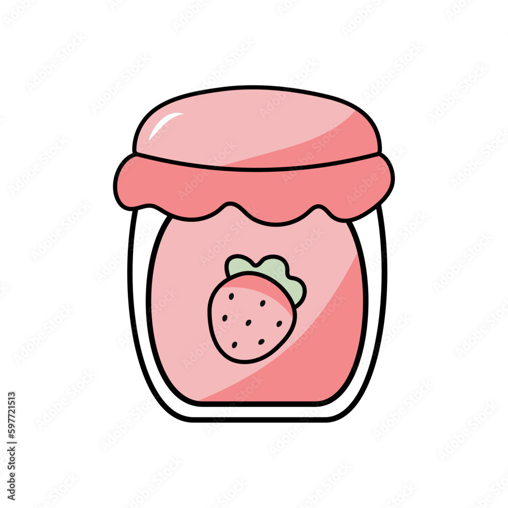 Vector kawaii strawberry milk yogurt jam jar Vector kawaii strawberry milk yogurt jam jar