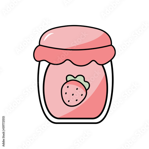 Vector kawaii strawberry milk yogurt jam jar