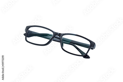 Black frame eyeglass isolated on transparent background. PNG format