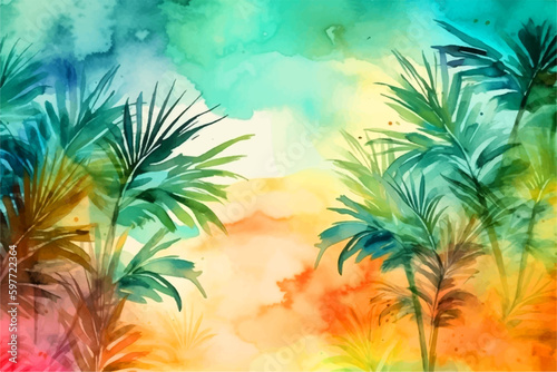 Summer vibes watercolor background vector illustration. © RetroVector