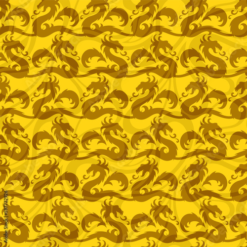 The seamless yellow background with dragons. 