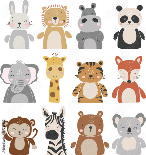 Canvas Print Abstract animals vector, Boho baby animals set vector, cute animals isolated, ad