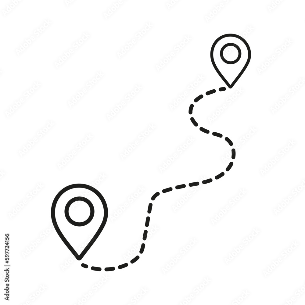 Route icon vector, GPS elements symbol, navigation sign, location from one place to another, distance between one place to another vector illustration.  - obrazy, fototapety, plakaty 