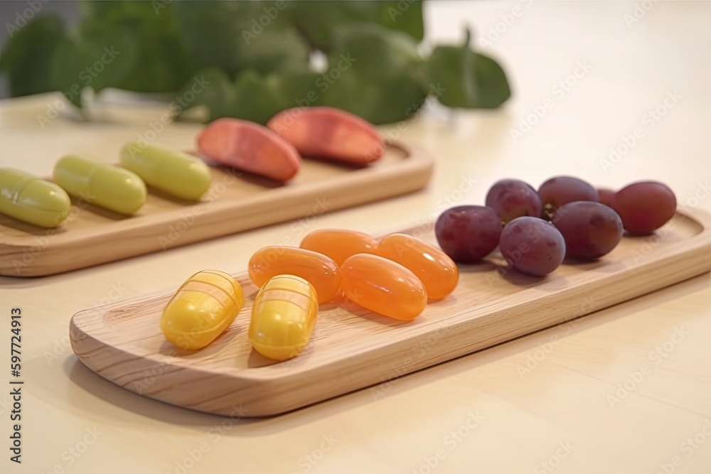 rustic wooden cutting board with a colorful array of fresh fruits and vegetables. Generative AI rustic wooden cutting board with a colorful array of fresh fruits and vegetables. Generative AI