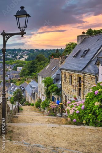 Fotografie, Obraz Medieval houses in the historical city center of Lannion, Brittany, France