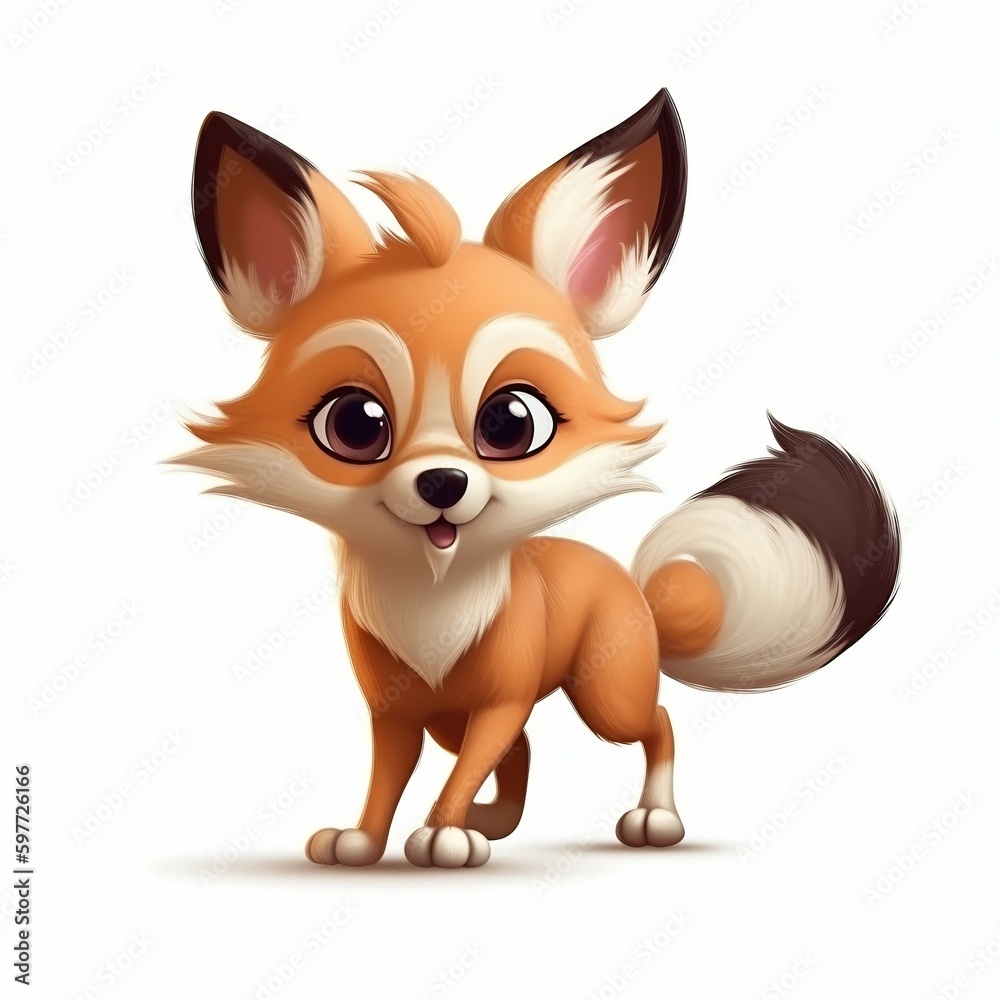 Funny Fox Cartoon Character Illustration Isolated on White Background. Generative ai