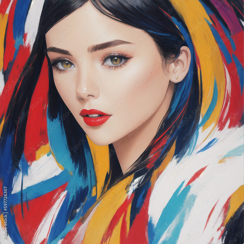 Fototapeta premium Abstract woman portrait. Oil art, paint strokes. 