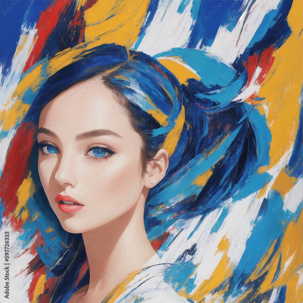 Obraz premium Abstract woman portrait. Oil art, paint strokes. 