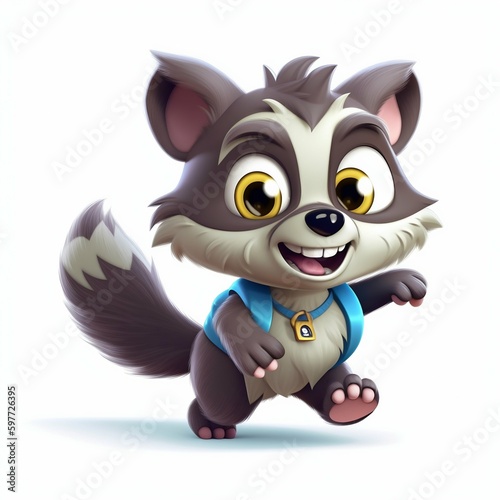 Funny Baby Raccoon Cartoon Illustration Isolated on White Background. Generative ai
