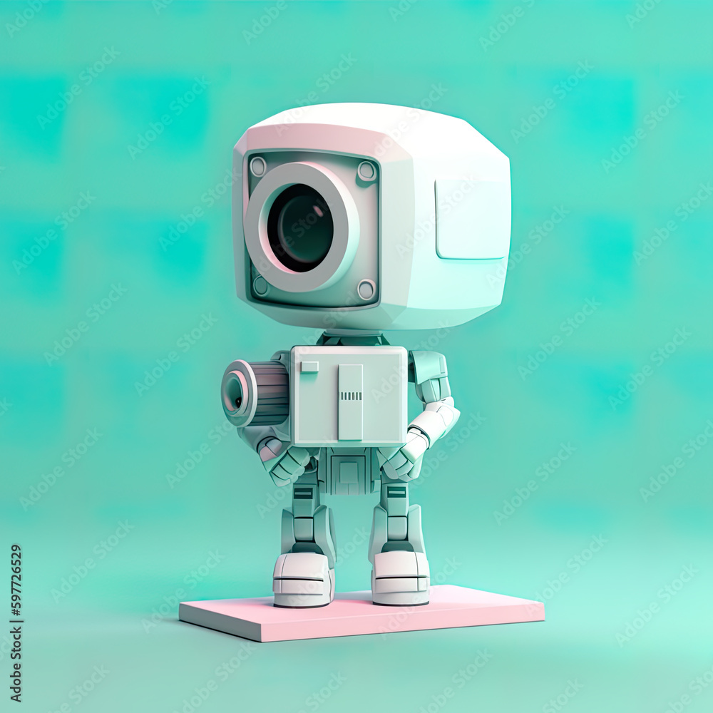 A small robot with a camera on top of it. AI generative. A small robot with a camera on top of it. AI generative.