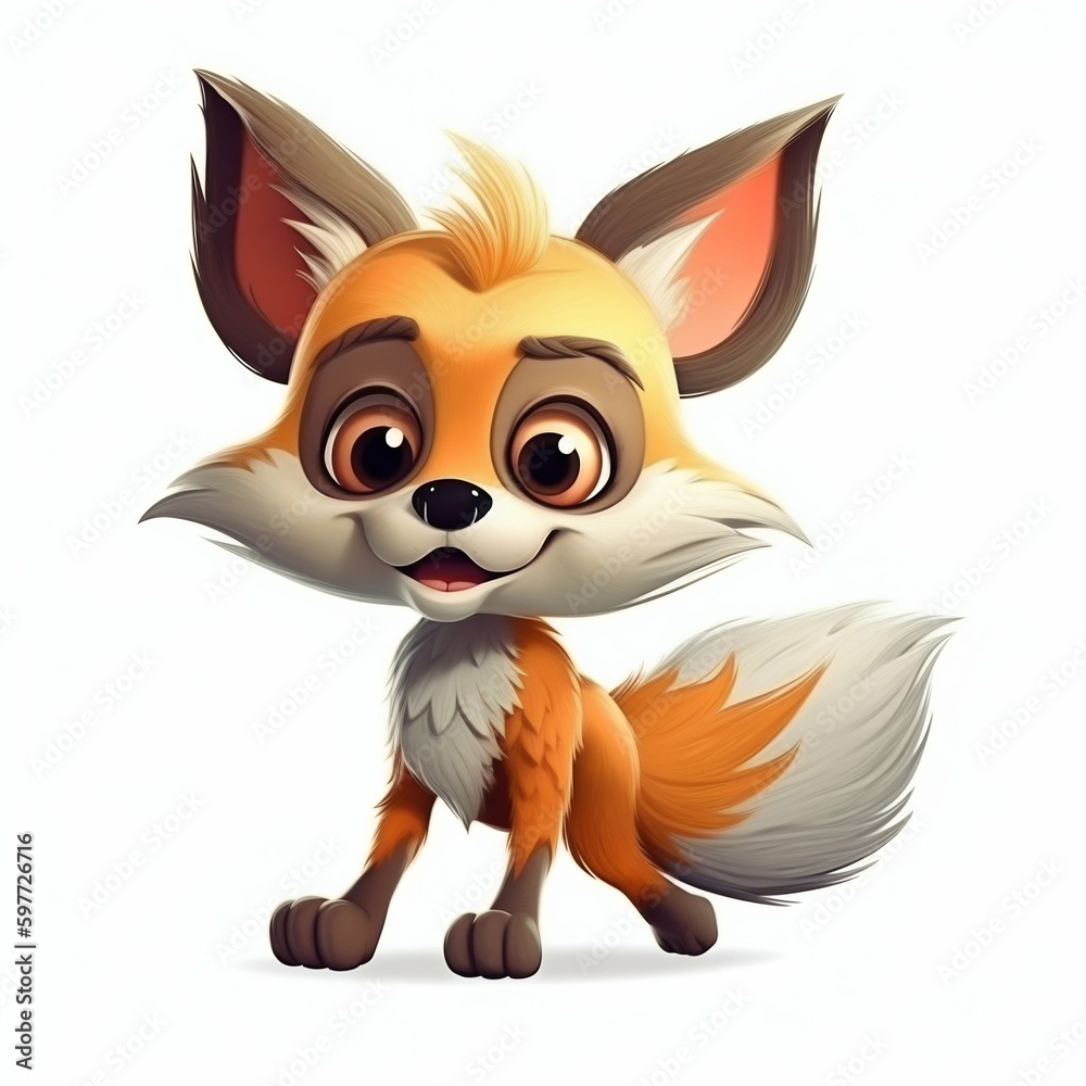 Funny Fox Cartoon Character Illustration Isolated on White Background. Generative ai