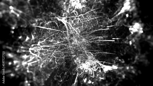 White swirling pattern of crooked waves and threads on a black background. Abstract fractal video