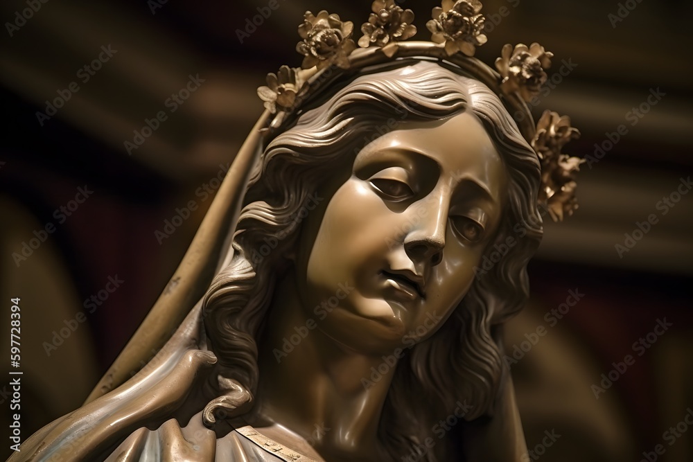 St. Mary the Virgin, the Mother of Jesus. Statue. Generative Ai.