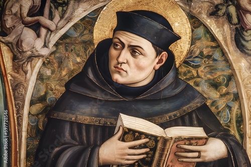St. Thomas Aquinas, Patron Saint of Educators, Students and Learning. Generative Ai.