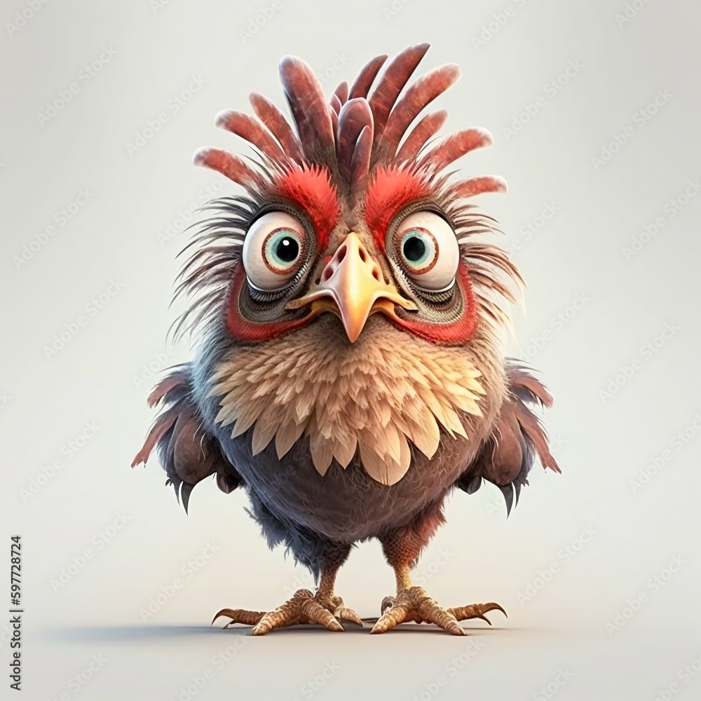 Cute Rooster Cartoon Character Illustration Isolated on White Background. Generative ai