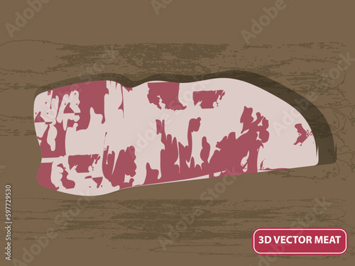 Fresh raw beef steak smoke isolated on background, top view 3d vector illustration