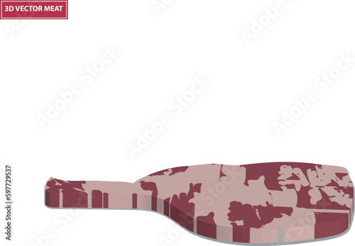 Fresh raw beef steak smoke isolated on background, top view 3d vector illustration